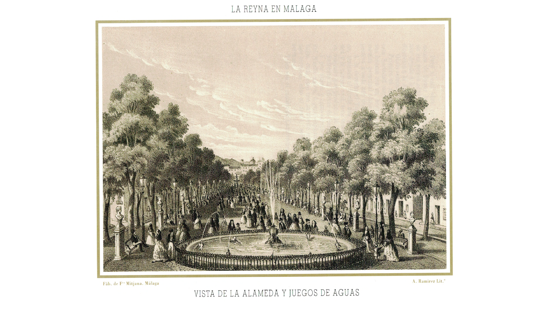 Fig. 7. Decoración de la Alameda principal de Málaga con motivo de la visita de Isabel II. Imagen tomada del libro de Ramón Franquelo