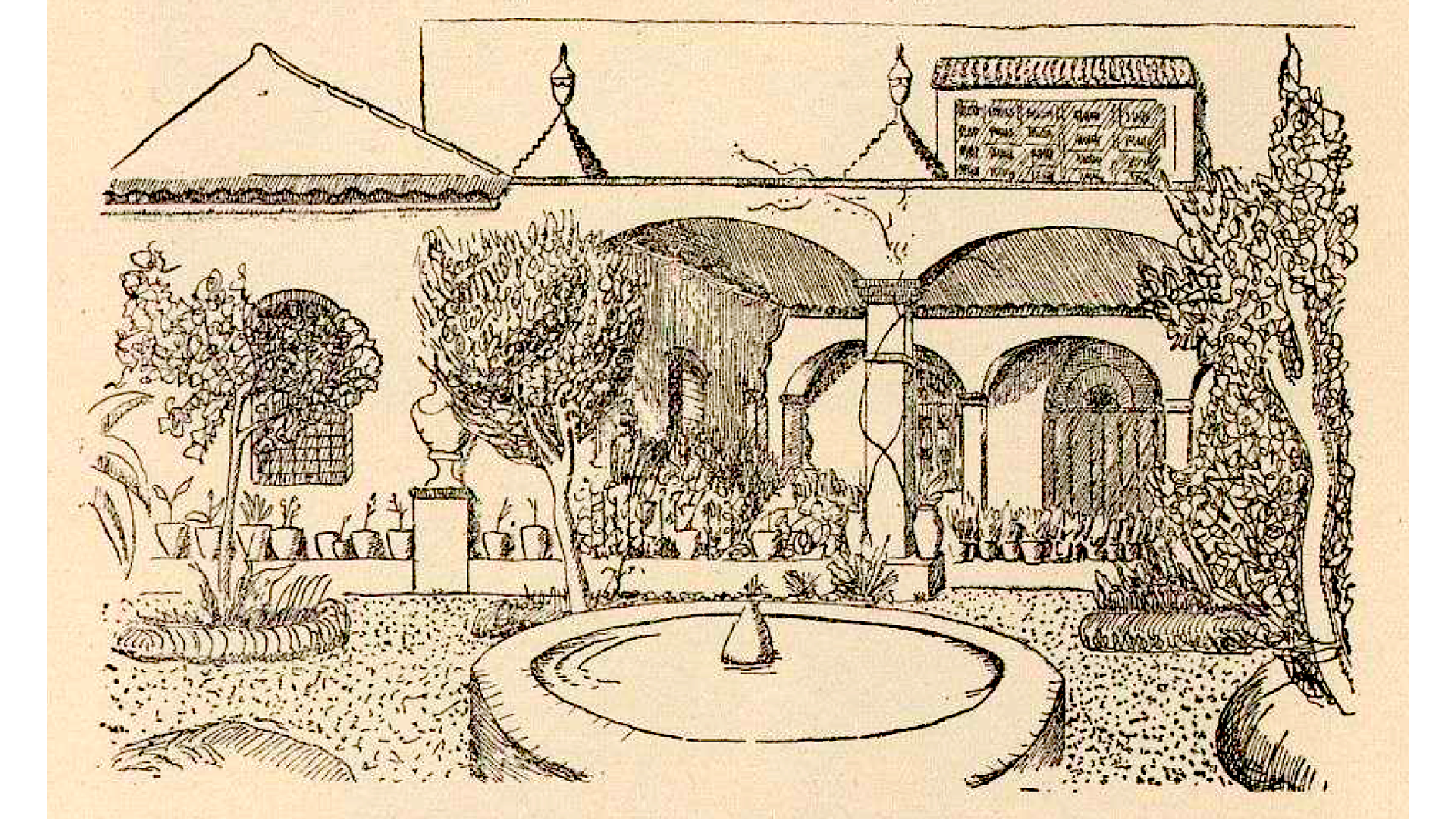 Fig. 11. Perspectiva del jardín y del patio de la casa de Moreno Villa en Churriana. Tomada del artículo Fisonomía del caserío malagueño